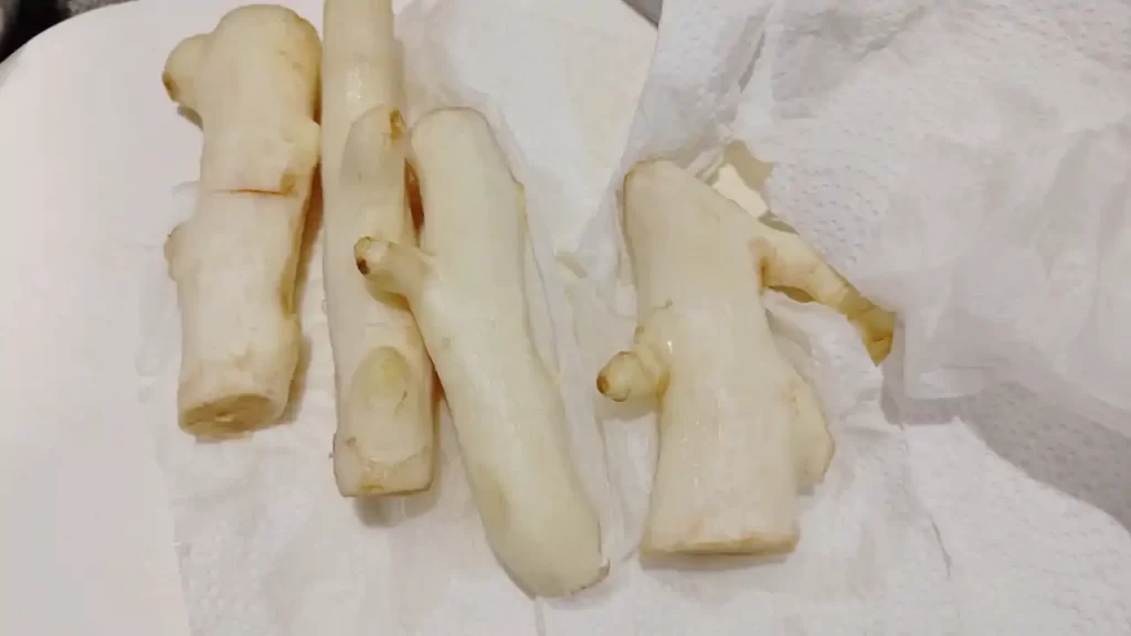 新ショウガの皮をむいたところ